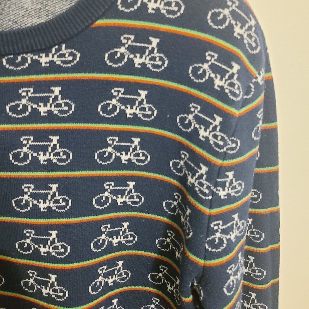 Forever 21 Men | Navy Bicycle Print & Striped Crewneck Sweater (Size Medium) - Picture 9 of 12